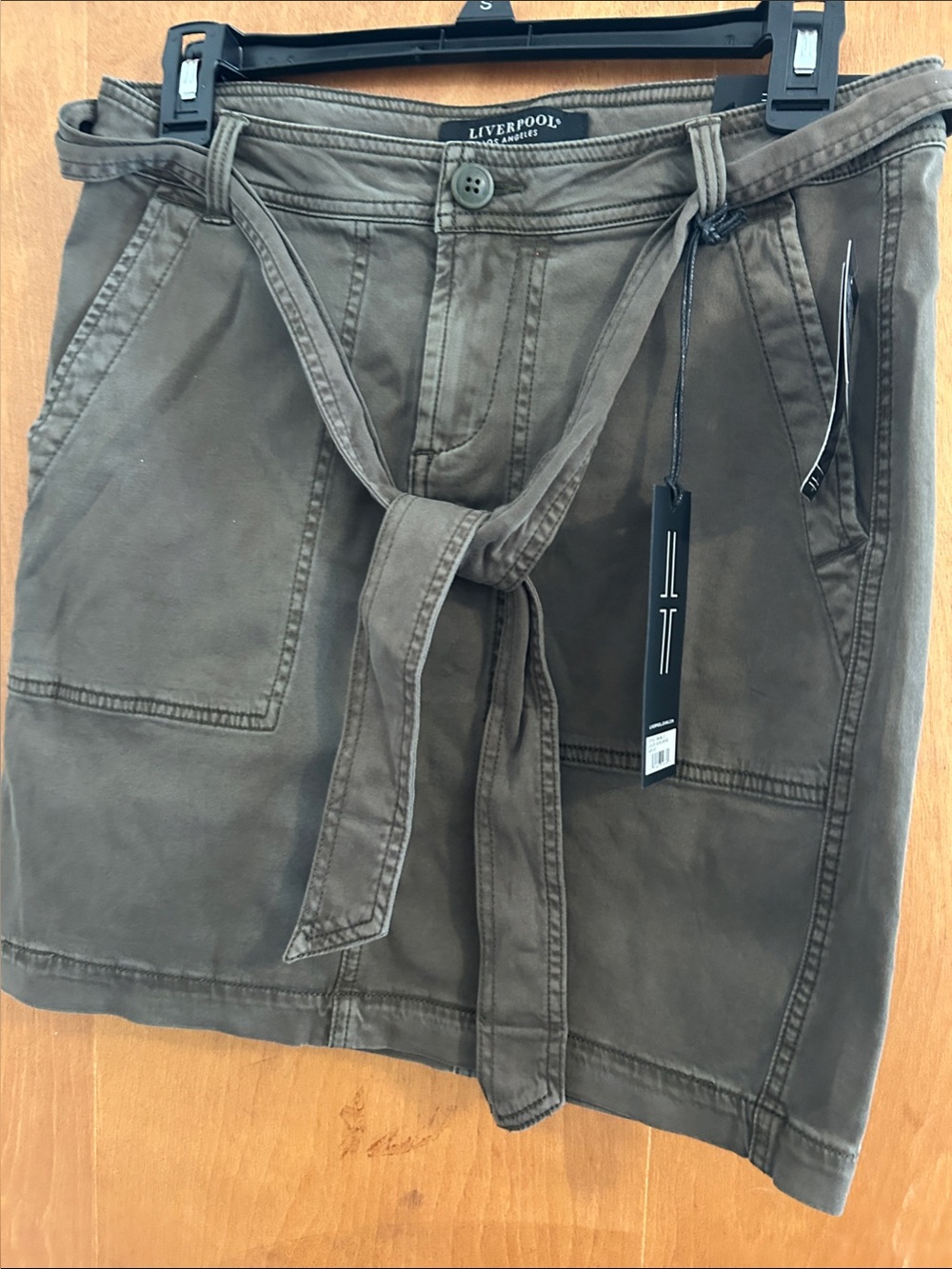 Liverpool Olive Green Utility Skirt with Self-Tie Waist